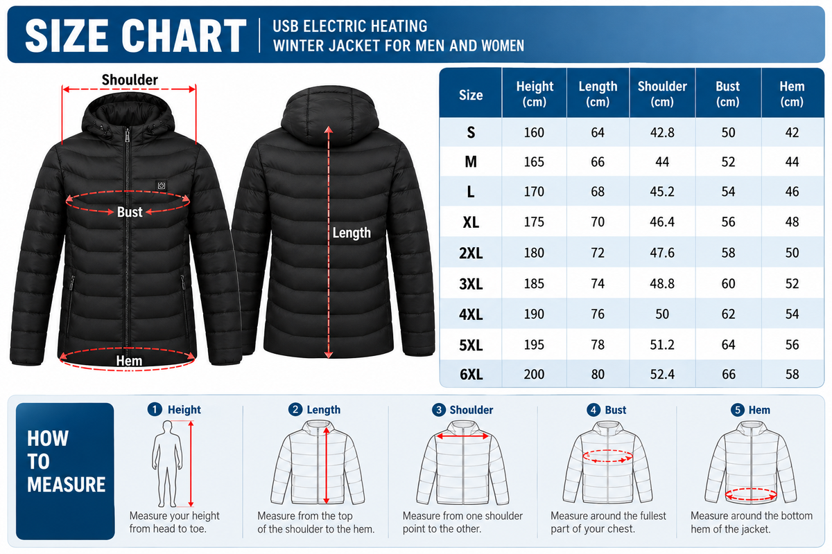 USB Electric Heating Winter Jacket for Men and Women